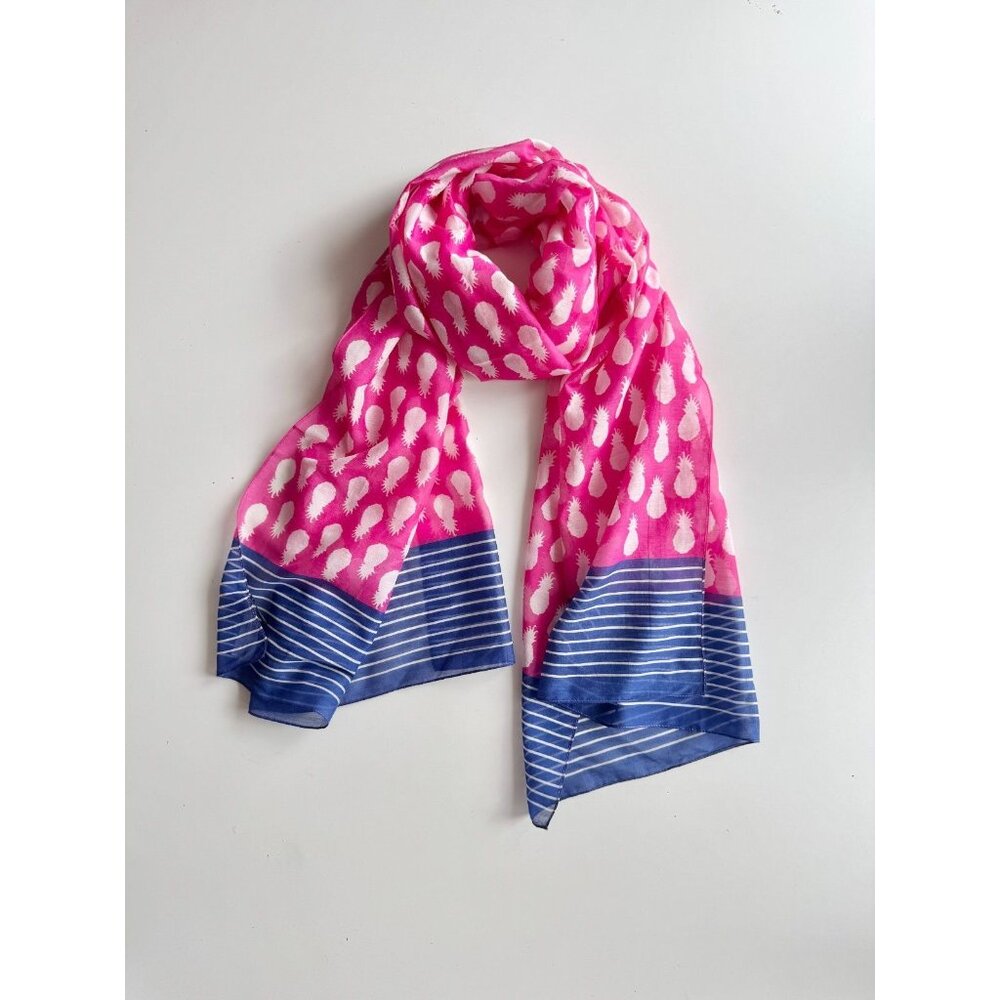 TALBOTS Pink Pineapple Print Cotton Silk Voile Shawl Blanket Scarf